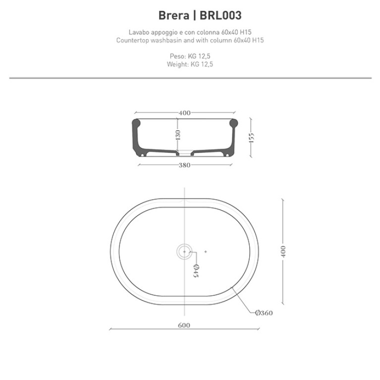 ARTCERAM Brera Раковина настольная 60*40 см, цвет черный матовый