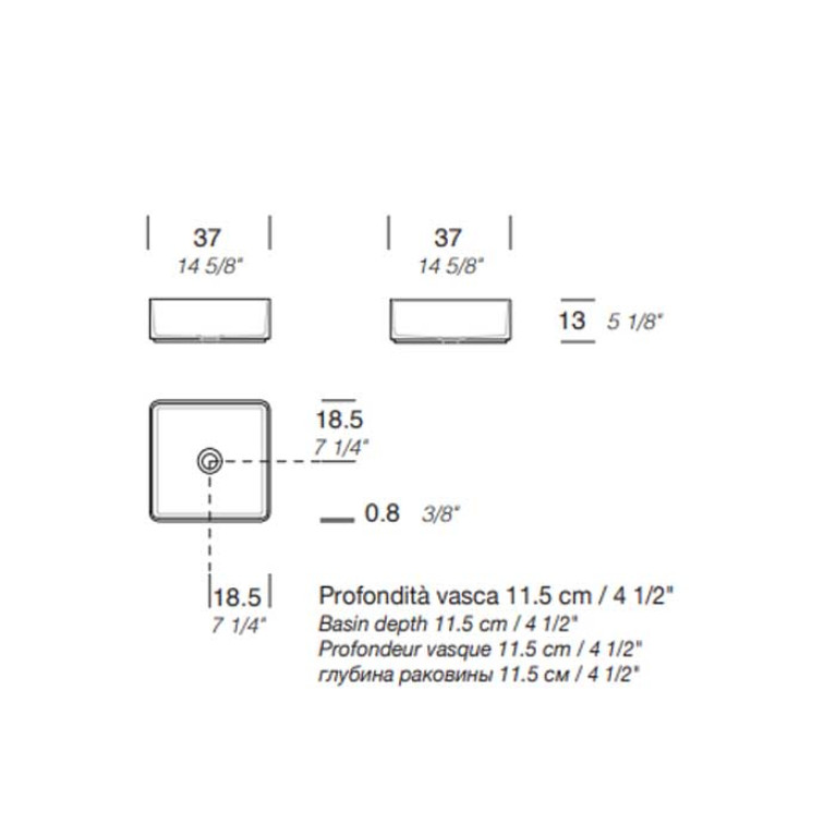 MILLDUE  Раковина  BASIC Q37 накладная из CERAMILUX ,37х37х13 см, без отв для смесителя, цвет белый матовый