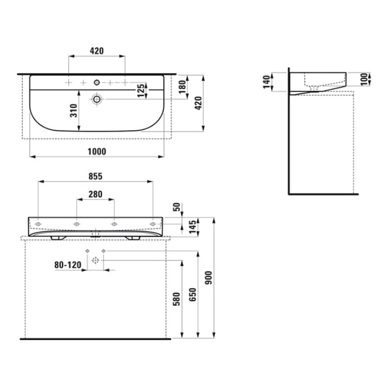 Laufen Sonar SONAR раковина для установки на поверхность 1000x420x140 мм, 1 отв для смеc по центру, цвет белый (СО склада продаем с базой 4.0546.1.03)
