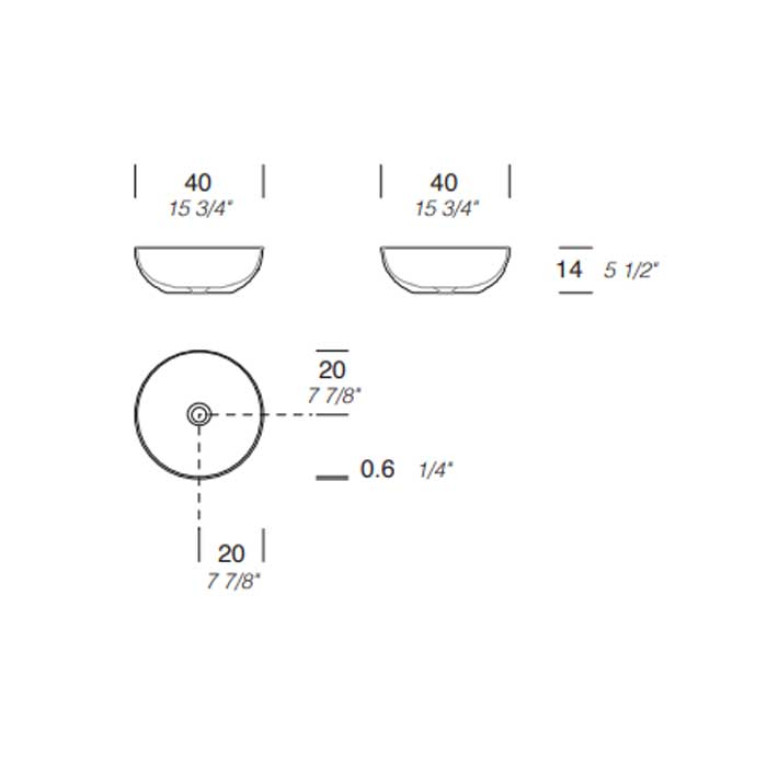 MILLDUE  Раковина чаша BOWL 40  из CERAMILUX ,40х14 см, без отв для смесителя, цвет белый матовый