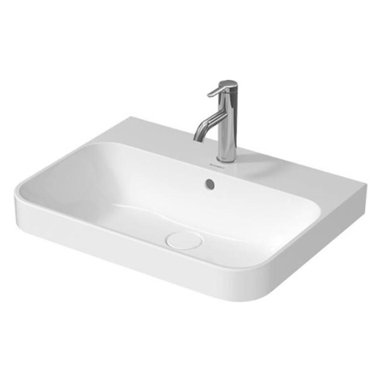 Duravit Happy D.2 Plus Раковина 600х460мм с переливом, 1 отв под смес,  выпуск с керам. покрытием цвет белый (Спец.цена из наличия)
