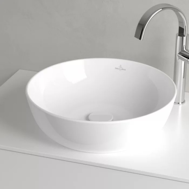VilleroyBoch Artis Раковина накладная 430*430*125h, без отв. под смеситель, без перелива, TitanCeram, цвет альпийский белый