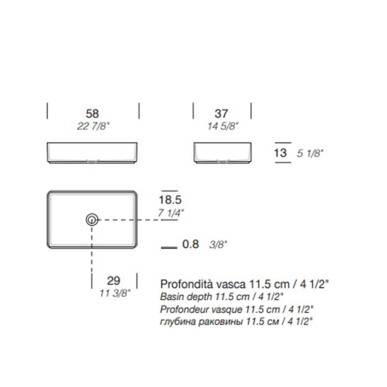 MILLDUE  Раковина  BASIC R58 накладная из CERAMILUX ,58х37х13 см, без отв для смесителя, цвет белый матовый