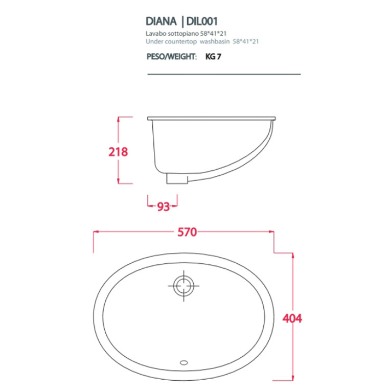 Artceram WASHBASINS DIANA  Раковина встраиваемая снизу 57х40 см, без отв под смеситель, без крепежа ACA001, цвет белый.
