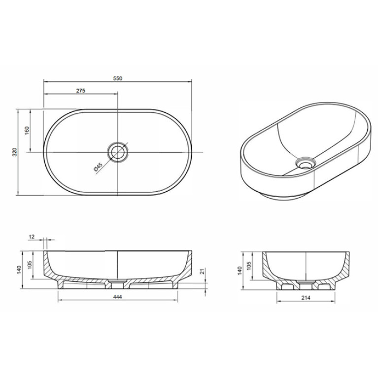 Knief Ellipse Shape Раковина накладная из полимерного материала 550x320x140 мм, цвет Rubin # 040