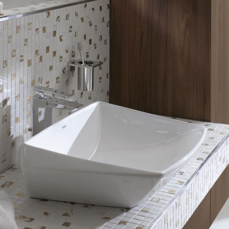 TOTO Jewelhex Раковина 607x483x211(160)мм, накладная, без отв.под смес., без перелива, без д/кDH446VE, с накладкой хром, CeFiONte, цвет:белый