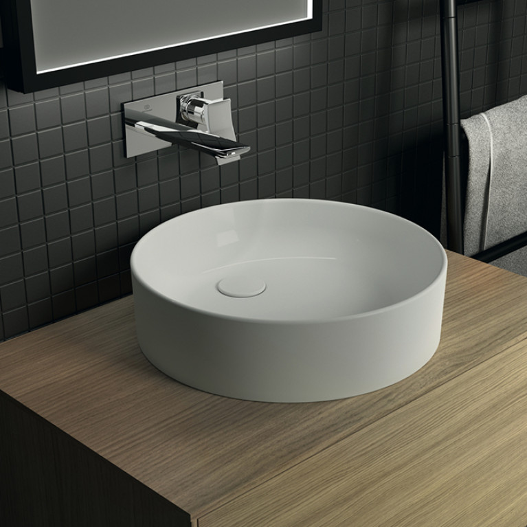 Ideal Standard Conca Раковина d450хh120 мм круглая, накладная, без перелива и отв. под смес., с крепежом, цвет: белый матовый