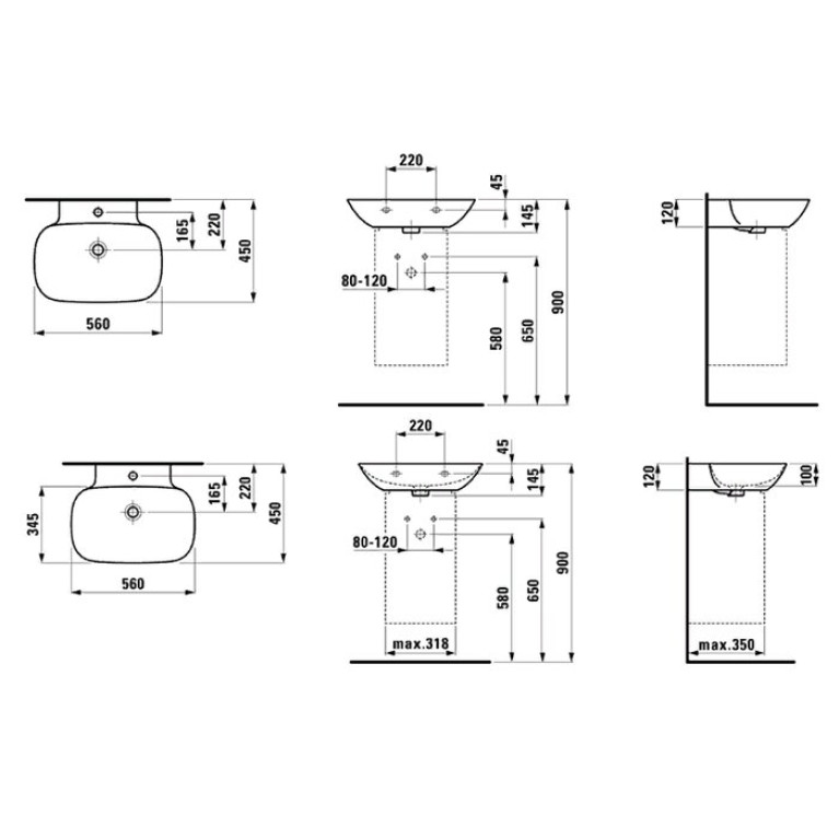 Laufen INO Раковина 560х450х120мм с 1 отв. под смеситель, подвесная, с покр. LLC, цвет: белый