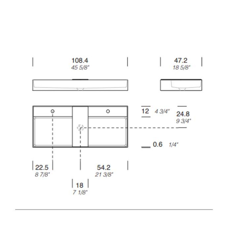 MILLDUE  Раковина  MAN 108 накладная из CRISTALPLANT ,108,4х47,2 см, с 2 отв для смесителя, цвет белый матовый