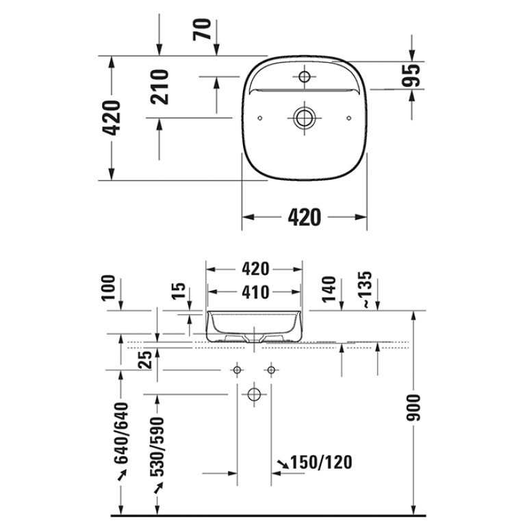 Duravit Zencha Раковина накладная 42х42х14 см, с 1 отв под смеситель, цвет белый гляневый