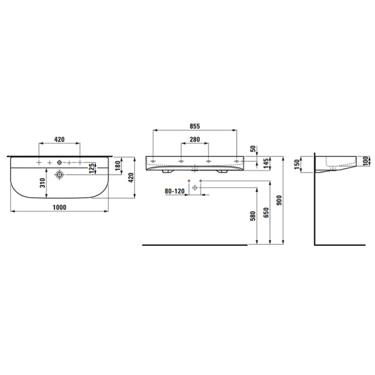 LAUFEN SONAR Раковина 1000x420x145 мм., с 1 отв для смесителя, с переливом, цвет белый (СО склада продаем с базами 4.0548.4.034.04 )