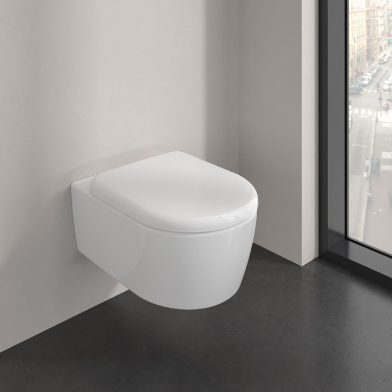 VilleroyBoch Skyla Унитаз подвесной 370*530*315, округлый, безободковый, смыв Tornado, в комплекте сиденье SoftClosing, цвет альпийский белый