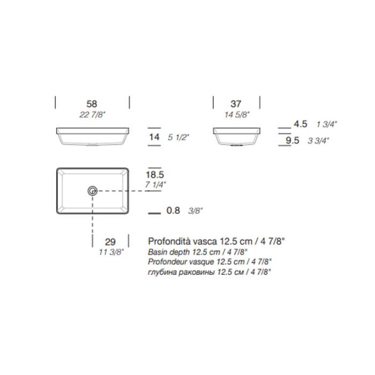 MILLDUE  Раковина  BASIC R58 встраиваемая сверху из CERAMILUX ,58х37х4,5 см, без отв для смесителя, цвет белый матовый