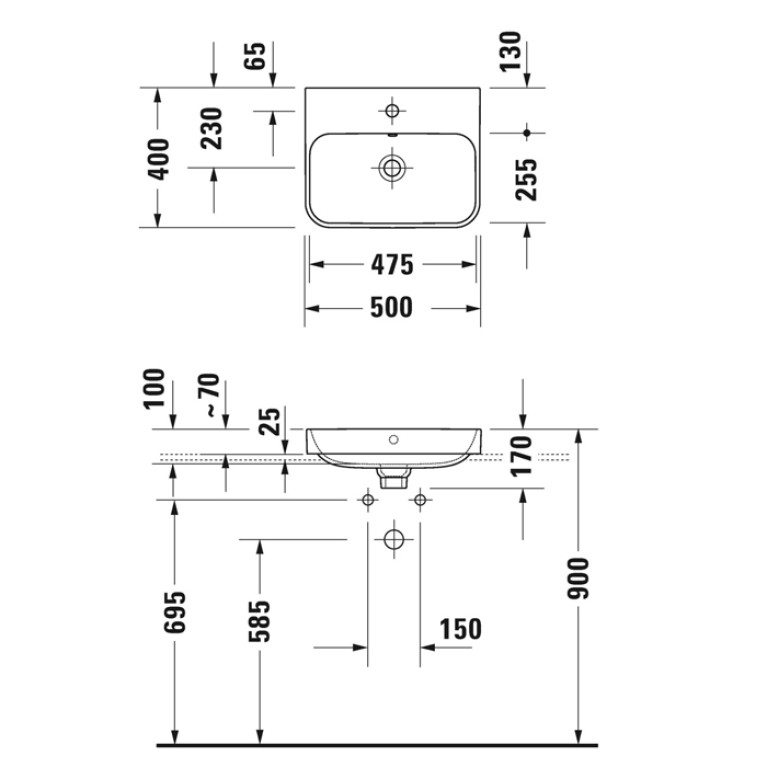 Duravit Happy D.2 Plus Раковина 500х400мм с переливом,  1 отв под смес, с креплением,  выпуск с керам. покрытием цвет Anthracite matt