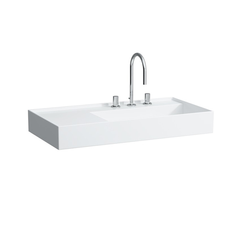 Laufen Kartell Раковина 900х460х120мм без перелива, с 3 отв. под смеситель, со скр сливом, полка слева, с покр. LLC, цвет: белый