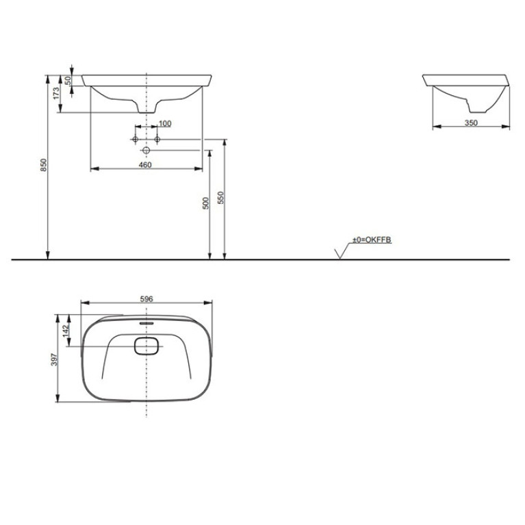 TOTO NEOREST Раковина 596x397x173(50) мм, полувстраив, без отв. под смеситель, с переливом,с декорат керамической накладкой, CeFiONtect цвет:бел