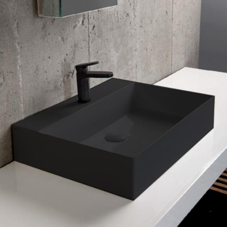 AZZURRA ELEGANCE Squared раковина подвесная/накладная  60х45см с 1 отв. под смеситель , цвет carbone