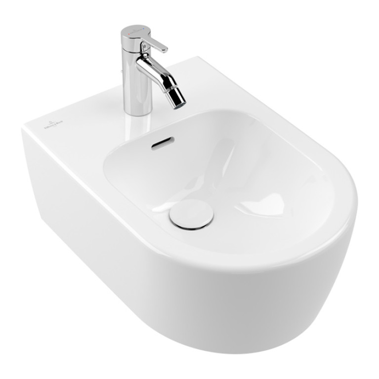 VilleroyBoch Skyla Биде подвесное 370*530*215, округлое, с 1 отв. под смеситель, цвет альпийский белый