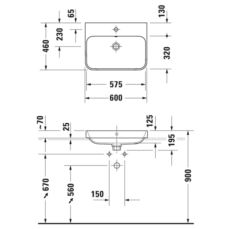Duravit Happy D.2 Plus Раковина 600х460мм с переливом,  с 1м отв. под смеситель,  выпуск с керам. покрытием, покр WonderGliss, цвет Anthracite