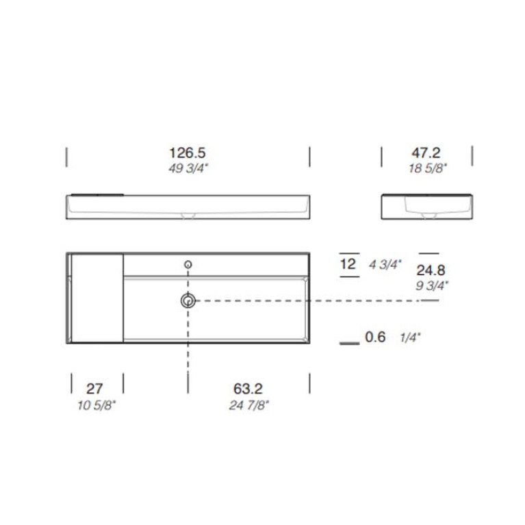 MILLDUE  Раковина  MAN 126 накладная из CRISTALPLANT ,126,5х47,2 см, с 1 отв для смесителя, цвет белый матовый