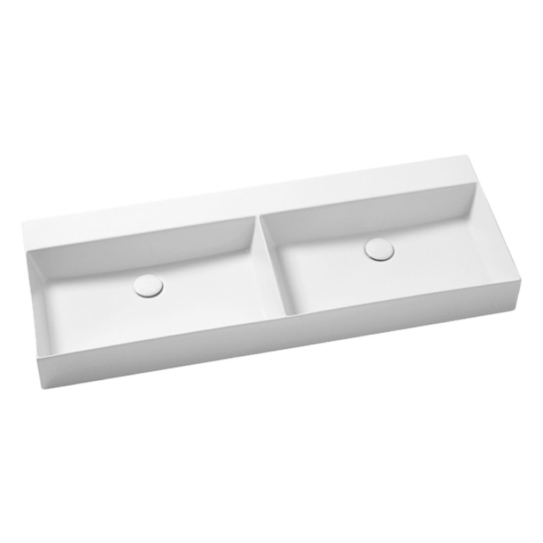 AZZURRA ELEGANCE Squared Двойная раковина подвесная/накладная  122х45см без отв. под смеситель , цвет белый