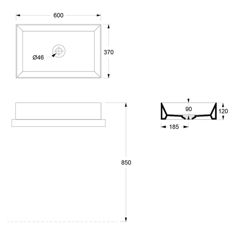Alice Spy Раковина Rectangular 60x38хВ12, накладная, без отверстия под смеситель, белый глянцевый