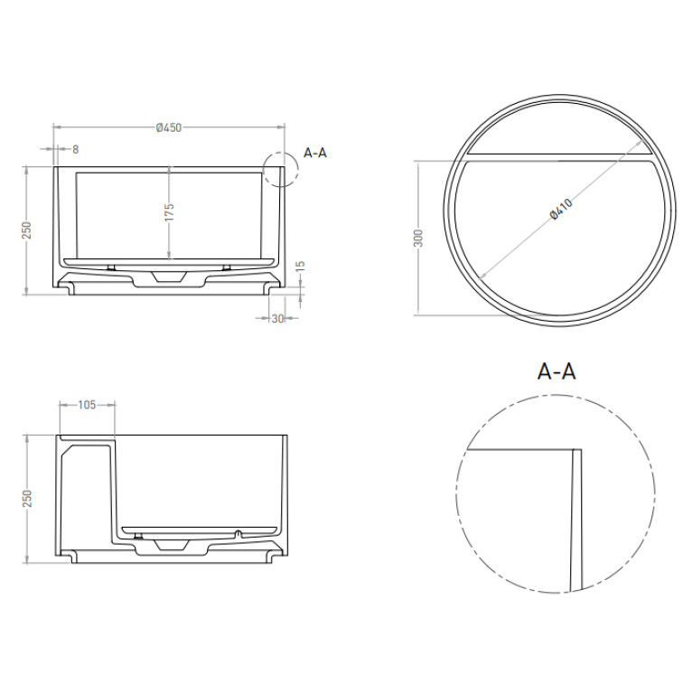 Salini ARMONIA ROUND TOP 02 Раковина накладная 450x450x250мм S-Sense , цвет белый глянцевый