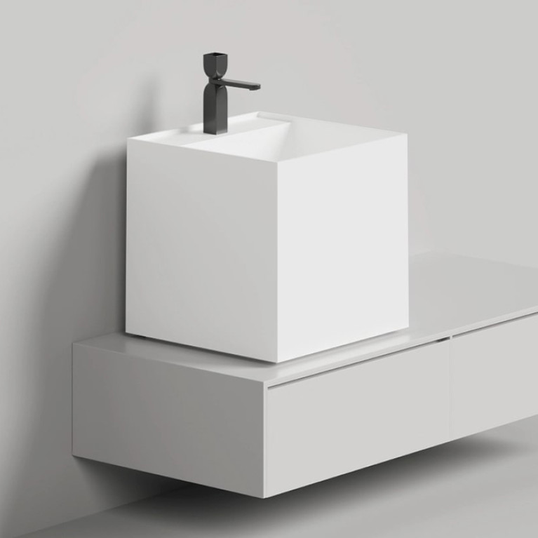 Salini Раковина накладная 450x450x450мм, S-Sense ARMONIA SQUARE TOP 03, без отв. Под смеситель, цвет белый глянцевый
