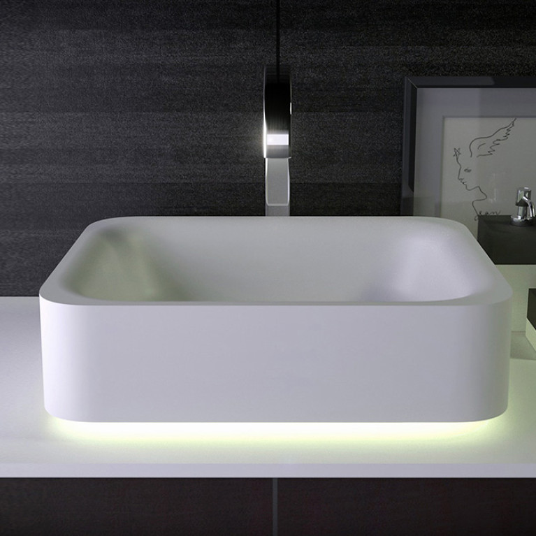 KNIEF Shine Раковина накладная  50х40х15 см без перелива, без отв под смеситель  с LED подсветкой , цвет белый матовый