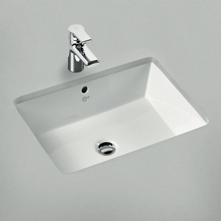 Ideal Standard Strada Раковина 595х440 мм, прямоугольная с переливом, встраиваемая снизу без отв. под смес., с крепежом, цвет: белый глянец