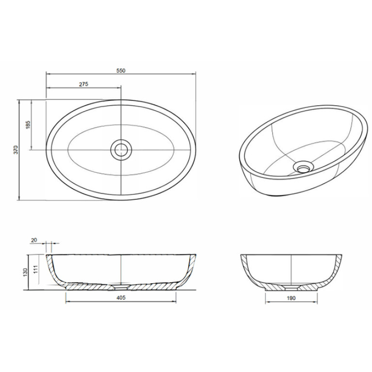 Knief Oval Shape Раковина накладная из полимерного материала 550x370x130 мм, цвет Marine blue # XXX