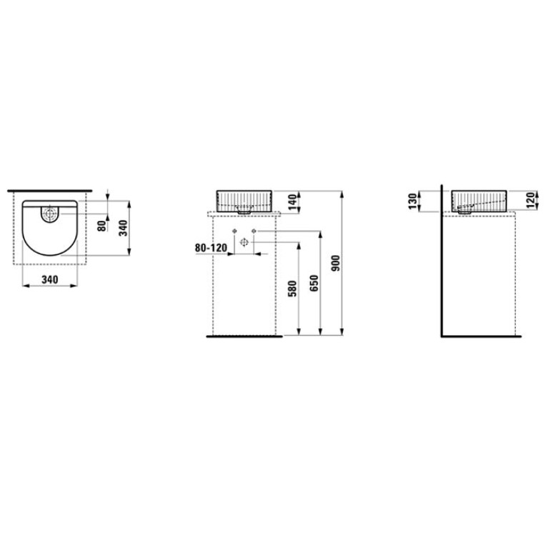 Laufen Sonar Раковина 340x340х130мм без перелива, без отв. под смеситель, с текстурой, цвет: белый