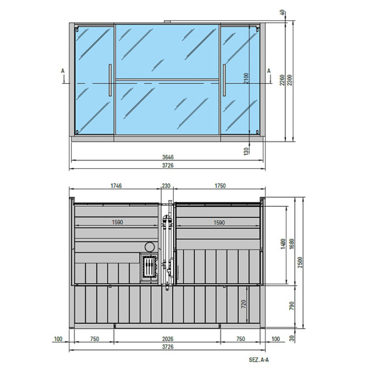 Effegibi Logica Spa СаунаХаммам 373x171h217см, пристенная, цвет: Soft Sand