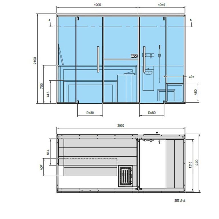 Effegibi Logica Filo СаунаХаммам 300x137h211см, в нишу, цвет: Stone