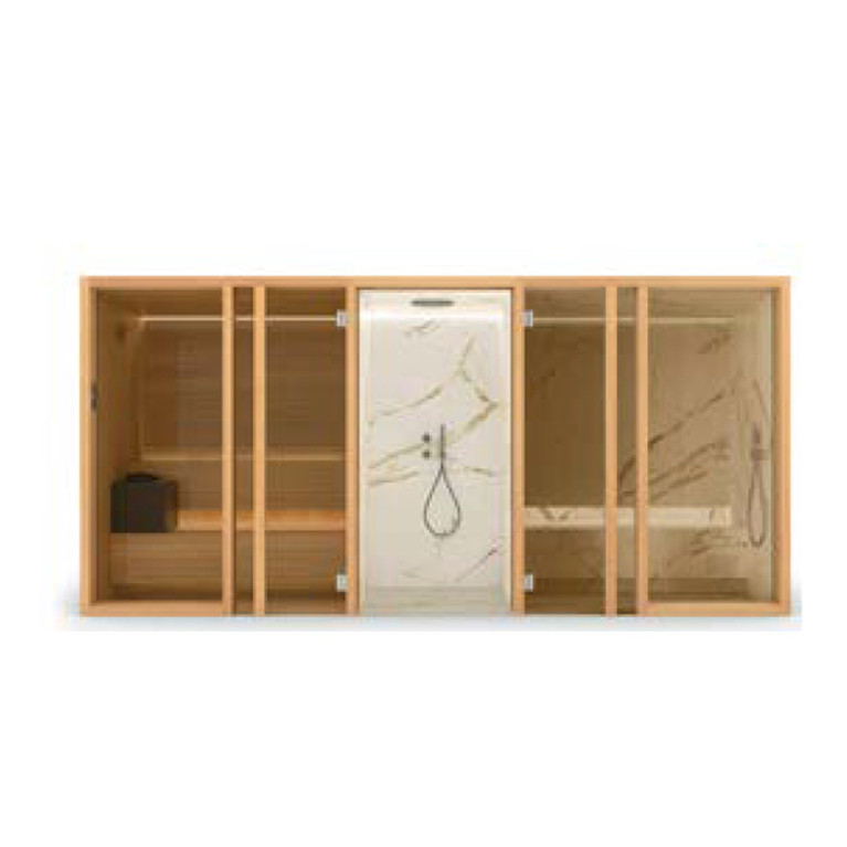 Effegibi Yoku Spa Glass СаунаХаммам 444x170h217см, угловая Sx, цвет: сауна чёрный орех/Fior di Bosco Tortora