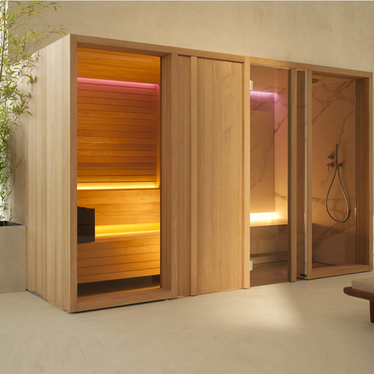 Effegibi Yoku SH Door СаунаХаммам 342x170h214см, пристенная, цвет: сауна чёрный орех/Calacatta Gold Extra