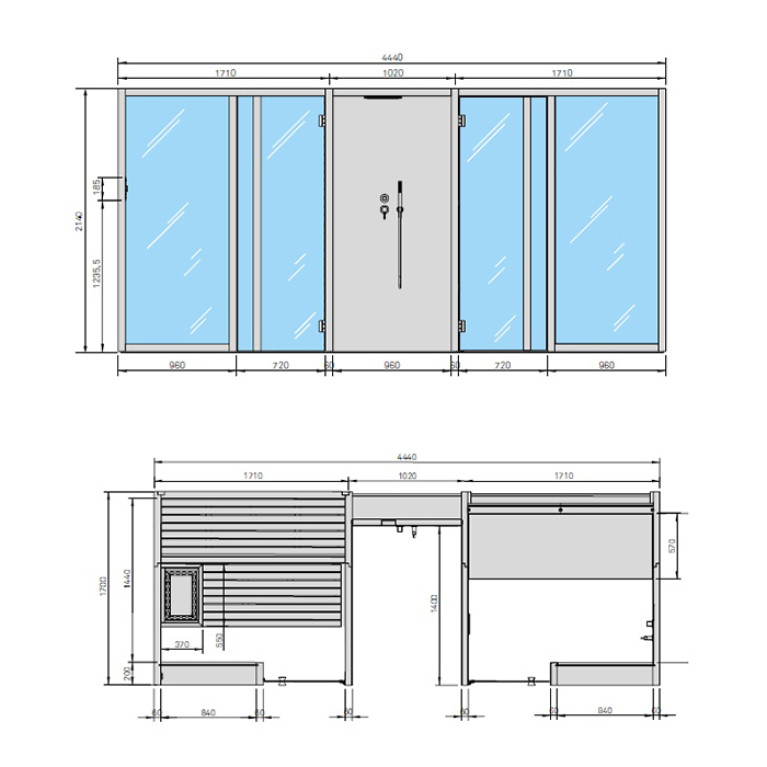 Effegibi Yoku Spa Glass СаунаХаммам 444x170h217см, в нишу, цвет: сауна чёрный орех/Fior di Bosco Tortora