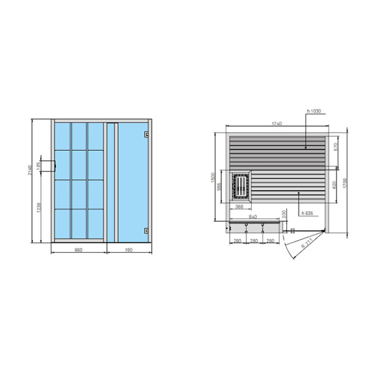 Effegibi Yoku S Shelf Био-Сауна 174x170h214см, DX, цвет: осина термообработанная
