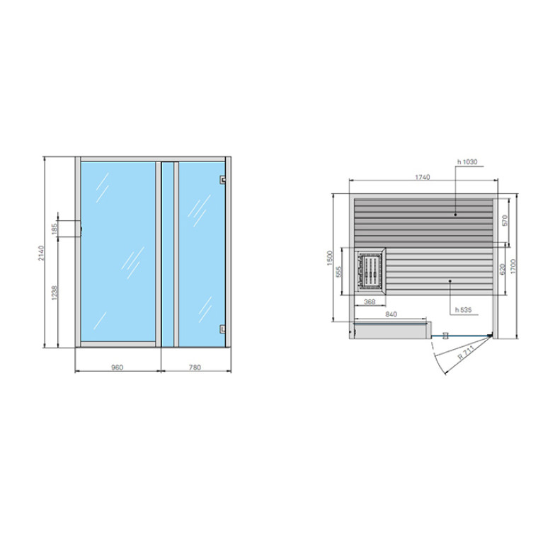 Effegibi Yoku S Glass Био-Сауна 174x170h214см, DX, цвет: термообработанная древесина