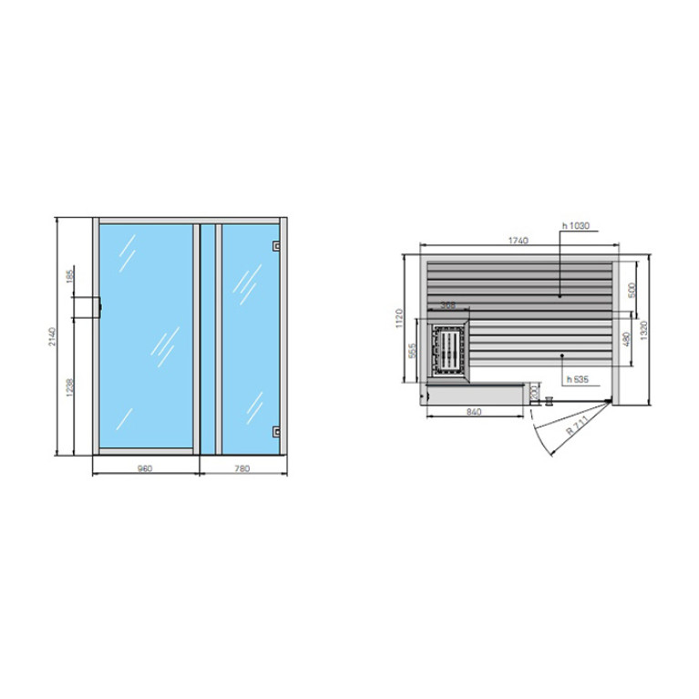 Effegibi Yoku S Glass Сауна 174x132h214см, DX, цвет: черный орех