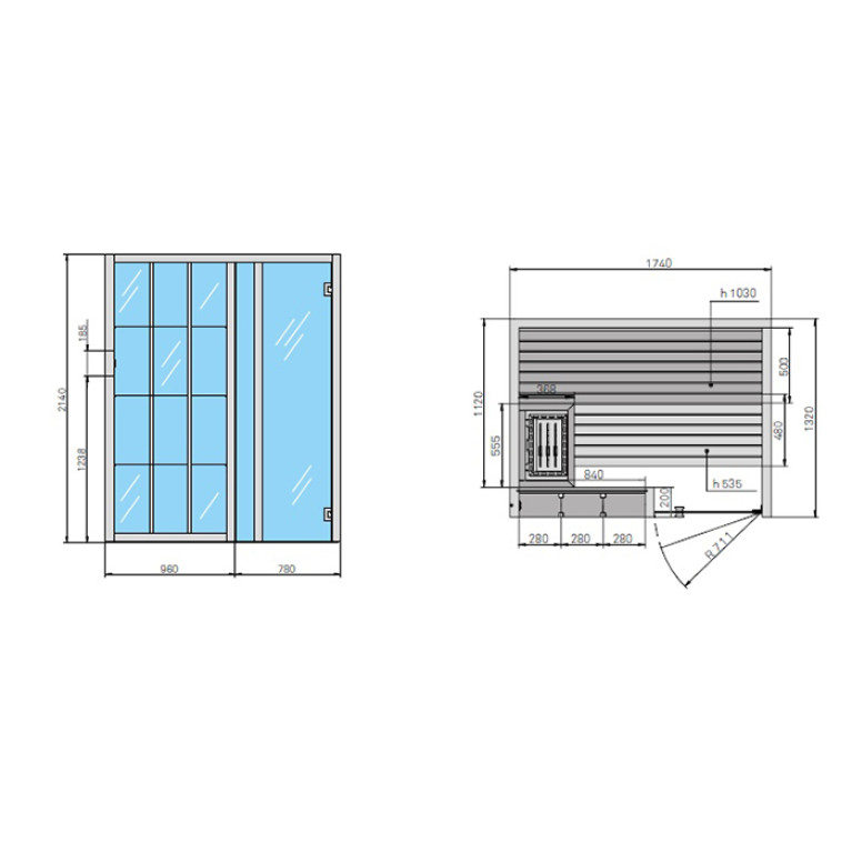 Effegibi Yoku S Shelf Сауна 174x132h214см, DX, цвет: осина термообработанная