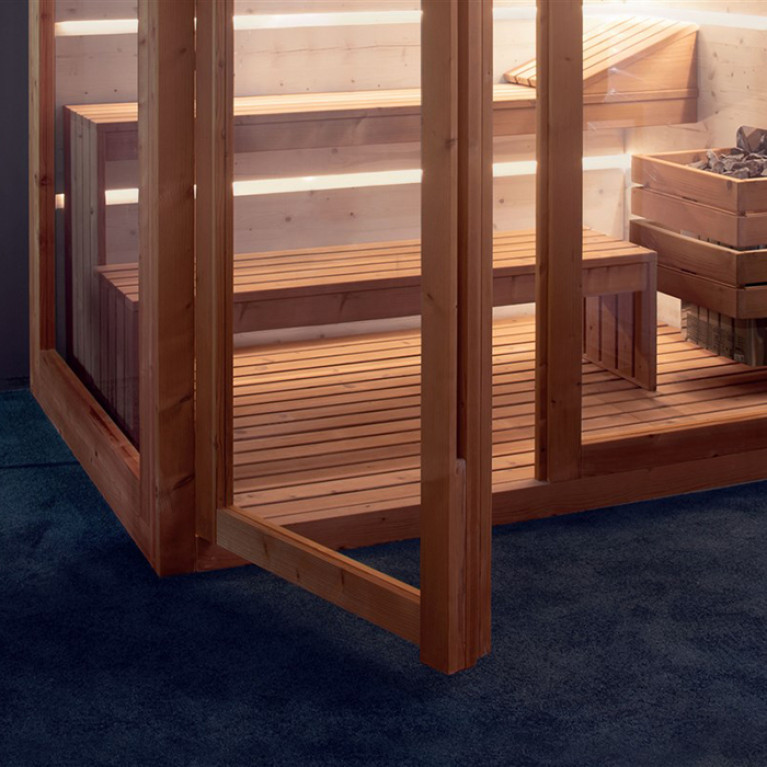 TREESSE AURA сауна 180х150х216Н, SX (левый вариант), подсветка, фронтальная дверь стекло/дерево (БЫЛА на ВЫСТАВКЕ и через 4 дня упакована!!)