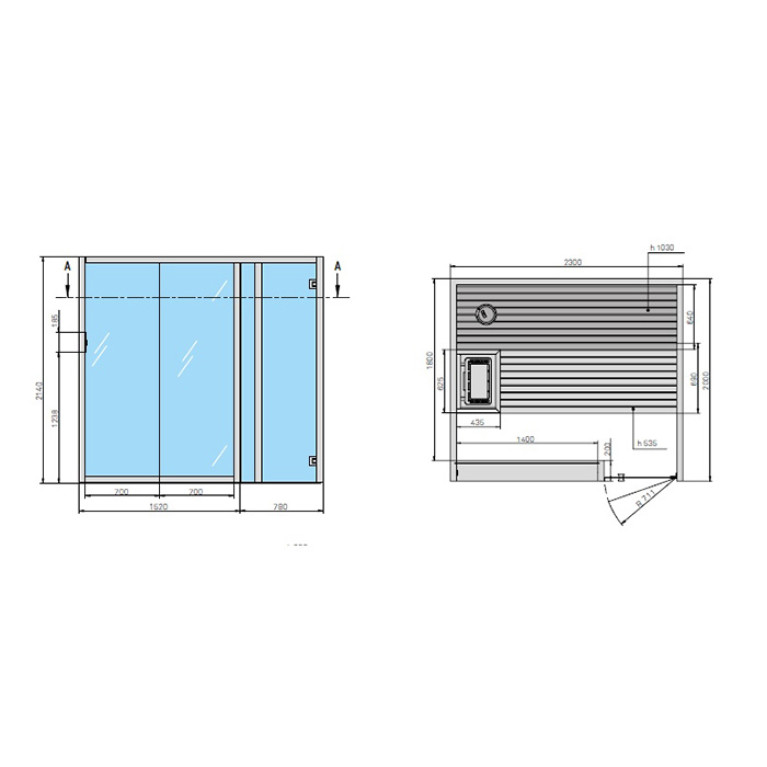 Effegibi Yoku S Glass Био-Сауна 230x200h214см, DX, цвет: термообработанная древесина