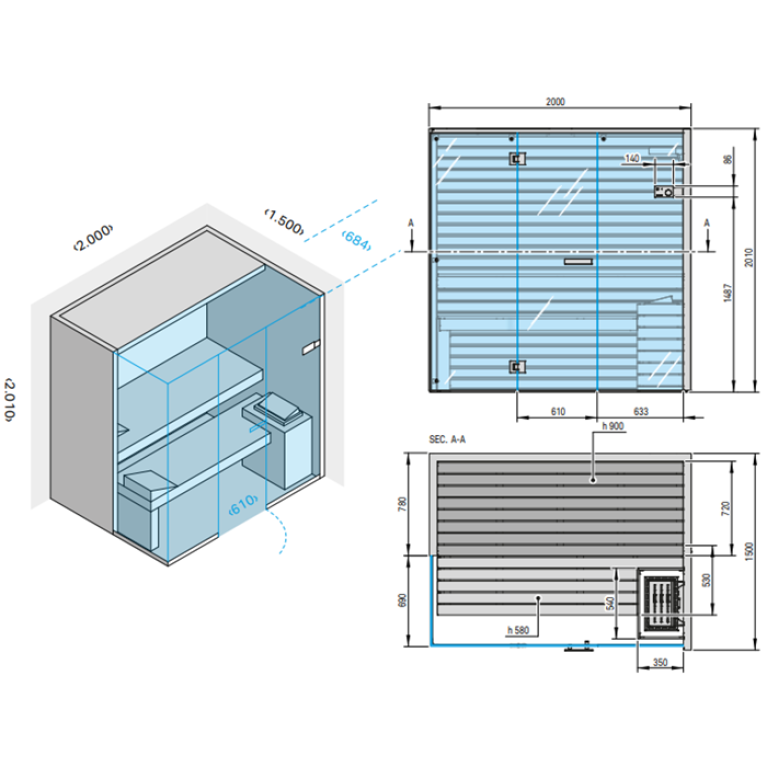 Effegibi Sky Corner 60 Сауна 200x150xh201см, SX, отделка: канадский хемлок