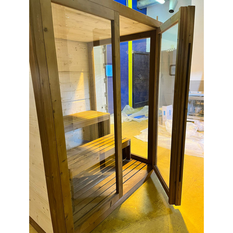 TREESSE AURA сауна 180х150х216Н, SX (левый вариант), подсветка, фронтальная дверь стекло/дерево (БЫЛА на ВЫСТАВКЕ и через 4 дня упакована!!)