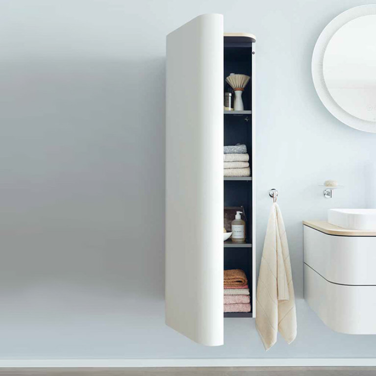 Duravit Happy D.2 Plus Пенал подвесной 1330x400x360мм с 3 стеклянными полками петли слева, цвет: Скандинавский белый шелковисто-матовый (без топа)