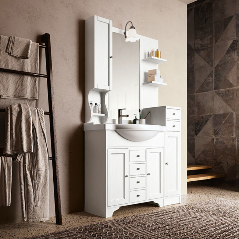 EBAN  Шкафчик Style подвесной без ручек 102х23х16 см, с открытой полочкой , петли слева SX, цвет BIANCO DECAP&Egrave;