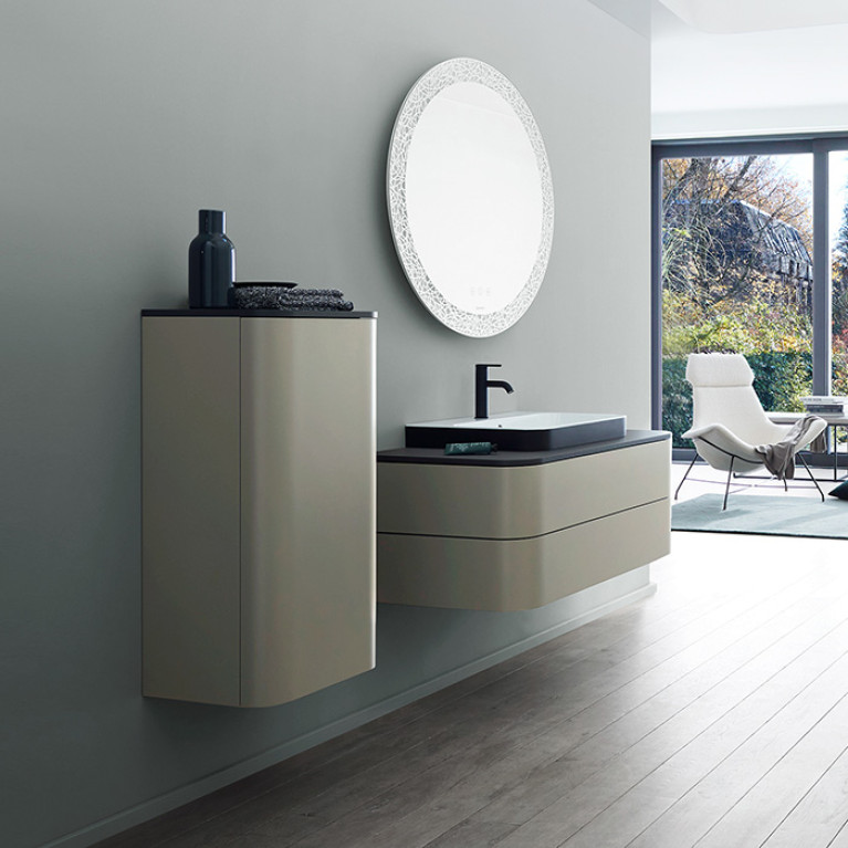 Duravit Happy D.2 Plus Пенал подвесной 880x400x360мм с 2 стеклянными полками, 1 дверь, петли слева, цвет: stone grey satin matt (без топа)