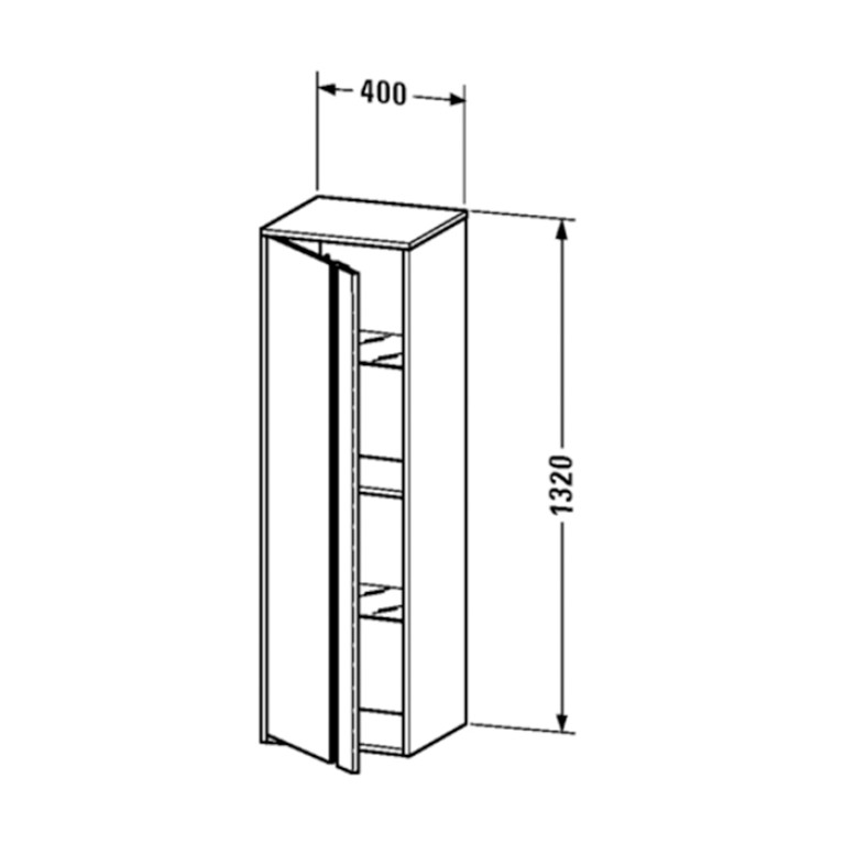 Duravit Ketho Шкаф высокий 400х360х1320 мм., 1 дверца петли справа, 2 стеклянные полки, 1 деревянная полка, цвет белый глянцевый