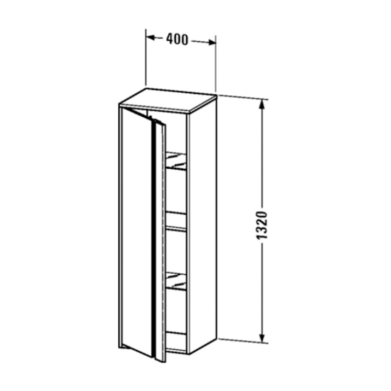 Duravit Ketho Шкаф высокий 400х360х1320 мм., 1 дверца петли слева, 2 стеклянные полки, 1 деревянная полка, цвет белый матовый
